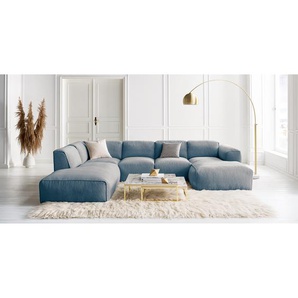 Wohnlandschaft Blau Webstoff Saia 325 x 71 x 235cm Longchair davorstehend rechts / Ottomane links Modern