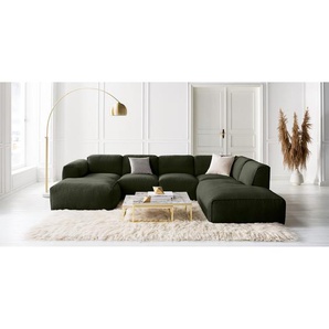 Wohnlandschaft Grün Webstoff Saia 325 x 71 x 235cm Longchair davorstehend links / Ottomane rechts Modern