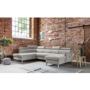 Wohnlandschaft Huesca Grau Samt Mohini 321 x 95 x 208cm Longchair davorstehend rechts / Ottomane links Modern