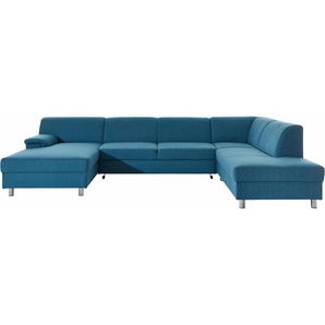 Wohnlandschaft INOSIGN U-Form Sofas Gr. B/H/T: 308 cm x 72 cm x 80 cm, Struktur fein, Recamiere links, mit Bettfunktion, blau (petrol) Wohnlandschaften