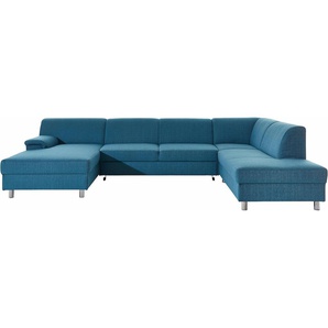 Wohnlandschaft INOSIGN U-Form Sofas Gr. B/H/T: 308 cm x 72 cm x 80 cm, Struktur fein, Recamiere links, ohne Bettfunktion, blau (petrol) Wohnlandschaften