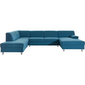 Wohnlandschaft INOSIGN U-Form Sofas Gr. B/H/T: 308 cm x 72 cm x 80 cm, Struktur fein, Recamiere rechts, mit Bettfunktion, blau (petrol) Wohnlandschaften