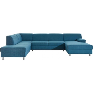 Wohnlandschaft INOSIGN U-Form Sofas Gr. B/H/T: 308 cm x 72 cm x 80 cm, Struktur fein, Recamiere rechts, ohne Bettfunktion, blau (petrol) Wohnlandschaften