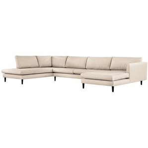Wohnlandschaft Kayena Beige Webstoff Inas 375 x 78 x 221cm Longchair davorstehend rechts / Ottomane links Schwarz Modern