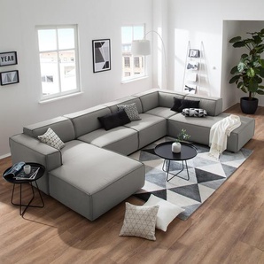 Wohnlandschaft Grau/Graubraun Webstoff Osta 369 x 70 x 234cm Longchair davorstehend links / Ottomane rechts Modern