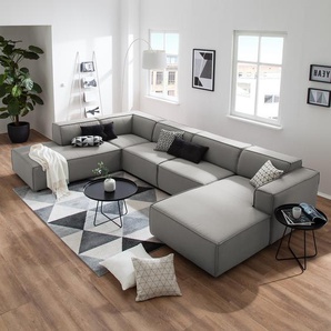 Wohnlandschaft Grau Webstoff Osta 369 x 70 x 234cm Longchair davorstehend rechts / Ottomane links Modern