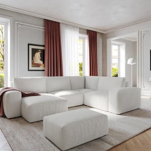 Wohnlandschaft Lanzo 300x210 cm Bouclé Creme-Weiß Recamiere variabel mit Hocker, Wohnlandschaften