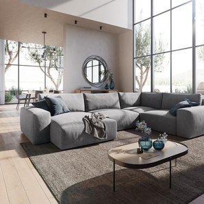 Wohnlandschaft Lanzo XL 360x260 cm Mikrofaser Grau Recamiere variabel, Wohnlandschaften
