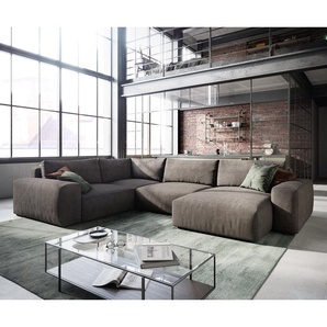 Wohnlandschaft Lanzo XL 360x260 cm Mikrofaser Khakibraun Recamiere variabel, Wohnlandschaften