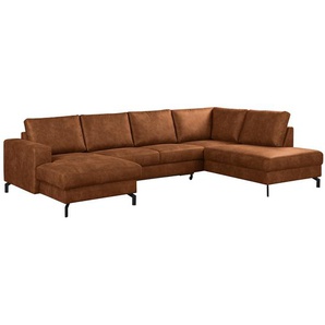 Wohnlandschaft Le Vivier Braun/Cognac Microfaser 305 x 85 x 200cm Longchair davorstehend links / Ottomane rechts Modern
