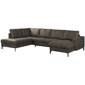 Wohnlandschaft Le Vivier Schwarz/Anthrazit Microfaser 305 x 85 x 200cm Longchair davorstehend rechts / Ottomane links Modern