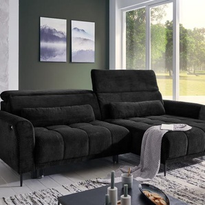 Wohnlandschaft Logan, schwarz, Ottomane rechts, inkl. Funktionen