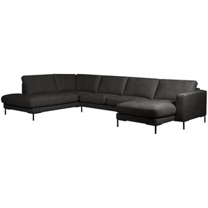Wohnlandschaft Schwarz Chenille Alita 364 x 83 x 221cm Longchair davorstehend rechts / Ottomane links Modern