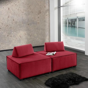 Wohnlandschaft MAX WINZER MOVE Sofas Gr. B/H/T: 180 cm x 70 cm x 90 cm, Flachgewebe 16525, rot Wohnlandschaften Sofa-Set 10 aus 2 Hockern, inklusive Kissenaufsätze, kombinierbar