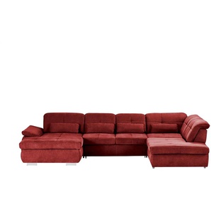 Wohnlandschaft mit Funktion - rot - Materialmix - 374 cm | Möbel Kraft