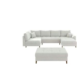 S-STYLE Wohnlandschaft mit Hocker Lars - weiß - Materialmix - 310 cm - 81 cm | Möbel Kraft