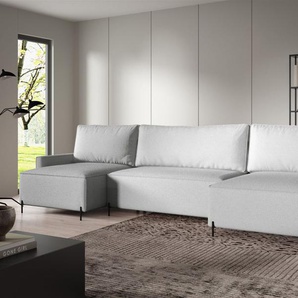 Wohnlandschaft mit Schlaffunktion BRAGA Sofa U-Form Stoff Now or Never Hellgrau