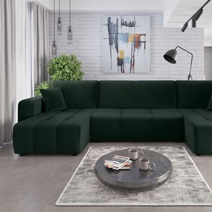 Wohnlandschaft mit Schlaffunktion DAGNY Sofa U-Form in Stoff Kronos Grün