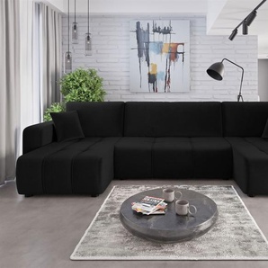 Wohnlandschaft mit Schlaffunktion DAGNY Sofa U-Form in Stoff Kronos Schwarz
