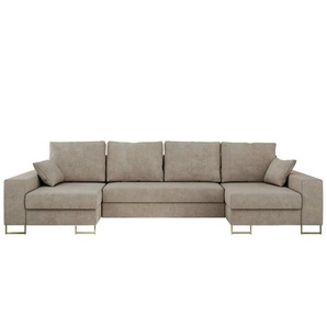 Wohnlandschaft mit Schlaffunktion Dorain ¦ beige ¦ Maße (cm): B: 312 H: 95