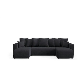Wohnlandschaft mit Schlaffunktion Evora - schwarz - Materialmix - 318 cm - 88 cm | Möbel Kraft