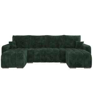 Wohnlandschaft mit Schlaffunktion Kirasso ¦ grün ¦ Maße (cm): B: 320 H: 86