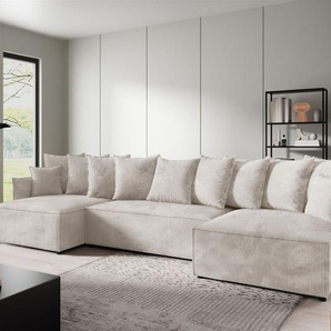 Wohnlandschaft mit Schlaffunktion MINEA Sofa U-Form in Stoff Poso Altweiß