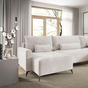 Wohnlandschaft mit Schlaffunktion SILVES Sofa U-Form Stoff Poso Altweiß