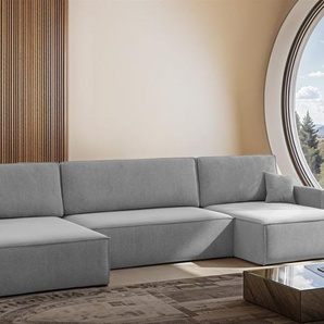 Wohnlandschaft mit Schlaffunktion Sofa LOUIS Stoff Salvador Grau