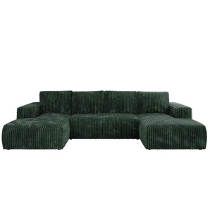 Wohnlandschaft mit Schlaffunktion Trentino - grün - Materialmix - 334 cm - 91 cm | Möbel Kraft