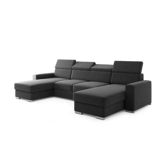 Wohnlandschaft mit Schlaffunktion Valencia - schwarz - Materialmix - 305 cm - 79 cm | Möbel Kraft