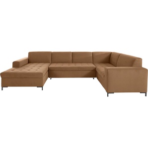 Wohnlandschaft OTTO PRODUCTS Grazzo Sofas Gr. B/H/T: 332 cm x 80 cm x 199 cm, Lu x us-Microfaser (recyceltes Polyester), Recamiere links, Ohne Bettfunktion-ohne Bettkasten, braun (cognac) Wohnlandschaften Sofas