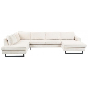 Wohnlandschaft PLACES OF STYLE Pinto, U-Form, XXL, mit Ottomanen Sofas Gr. B/H/T: 350 cm x 85 cm x 206 cm, Cord, Ottomane links, beige (cream) Wohnlandschaften