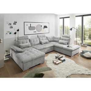 Wohnlandschaft Puntiro Grau Webstoff Oda 324 x 107 x 218cm Longchair davorstehend links / Ottomane rechts Modern