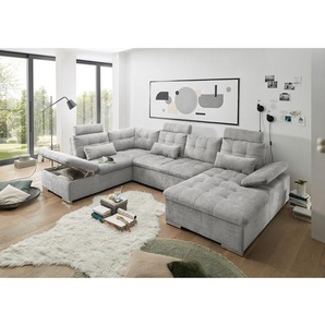 Wohnlandschaft Puntiro Grau Webstoff Oda 324 x 107 x 218cm Longchair davorstehend rechts / Ottomane links Modern