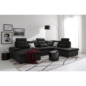 Wohnlandschaft Puntiro Schwarz/Schwarz/Anthrazit Kunstleder Lilo / Strukturstoff Satur 324 x 107 x 218cm Longchair davorstehend links /