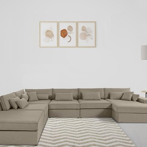 Wohnlandschaft RAUM.ID Enid U-Form Sofas Gr. B/H: 460 cm x 75 cm, Struktur (recyceltes Polyester), Ottomane rechts, grau (taupe) Wohnlandschaften
