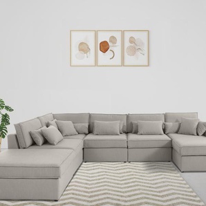 Wohnlandschaft RAUM.ID Florid U-Form Sofas Gr. B/H/T: 360 cm x 75 cm x 260 cm, Struktur (recyceltes Polyester), Ottomane rechts, beige Wohnlandschaften
