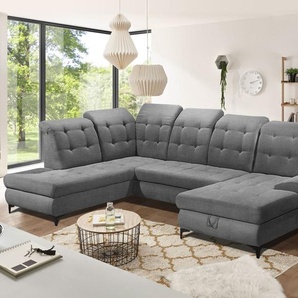 Wohnlandschaft Rhodos 345 x 228 cm Strukturgewebe Dunkelgrau Ottomane Links Schlaffunktion Bettkasten, Wohnlandschaften