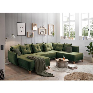 Wohnlandschaft Rutherford Grün Webstoff Denga / Microfaser Laci 338 x 91 x 212cm Ottomane beidseitig montierbar Skandi