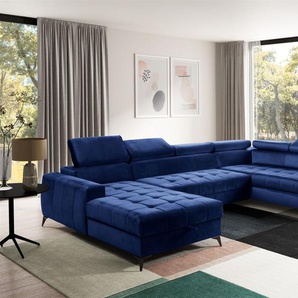 Wohnlandschaft Schlafsofa AGNESA Stoff Salvador Dunkelblau Ottomane Links