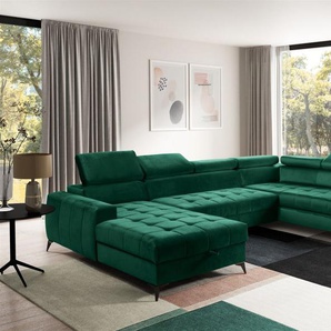 Wohnlandschaft Schlafsofa AGNESA Stoff Salvador Dunkelgrün Ottomane Links