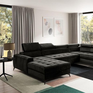 Wohnlandschaft Schlafsofa AGNESA Stoff Salvador Schwarz Ottomane Links