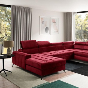 Wohnlandschaft Schlafsofa AGNESA Stoff Salvador Weinrot Ottomane Links