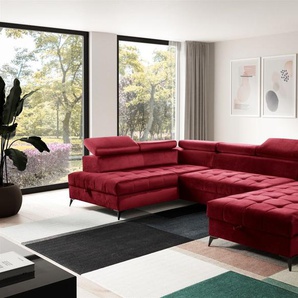 Wohnlandschaft Schlafsofa AGNESA Stoff Salvador Weinrot Ottomane Rechts