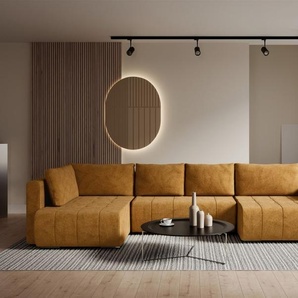 Wohnlandschaft Schlafsofa ARMANDA in Stoff Blur Honiggelb langer Schenkel Links