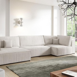 Wohnlandschaft Schlafsofa CORUNIA Stoff Poso Altweiß Ottomane Links