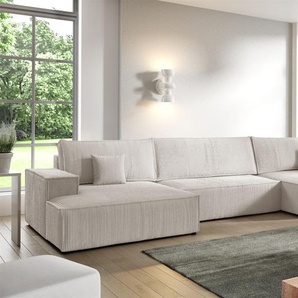 Wohnlandschaft Schlafsofa CORUNIA Stoff Poso Altweiß