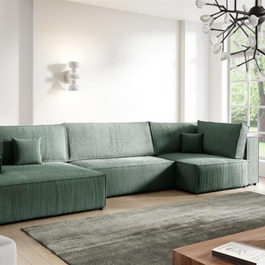 Wohnlandschaft Schlafsofa CORUNIA Stoff Poso Grün Ottomane Links