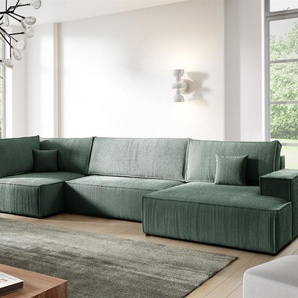 Wohnlandschaft Schlafsofa CORUNIA Stoff Poso Grün Ottomane Rechts